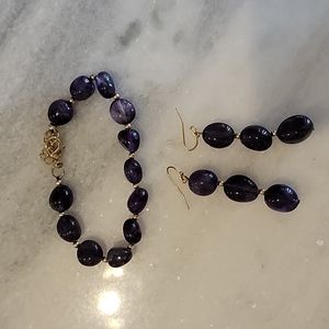 Purple & gold  earrings & bracelet set
